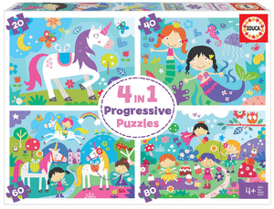 Puzzle 4 en 1 Mundo De Fantasia 20-40-60-80 piezas