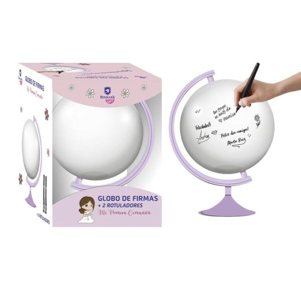 Globo terráqueo firmas Rosa recuerdo Comunión - Educateka, juegos de mesa, educativos y papelería