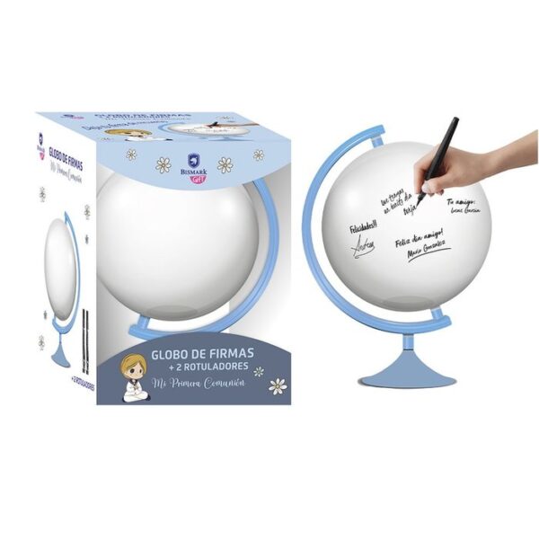 Globo terráqueo firmas Azul recuerdo Comunión - Educateka, juegos de mesa, educativos y papelería