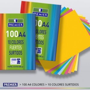 Papel A4 80gr 100H TAURO 10 Colores Fuertes Surtidos